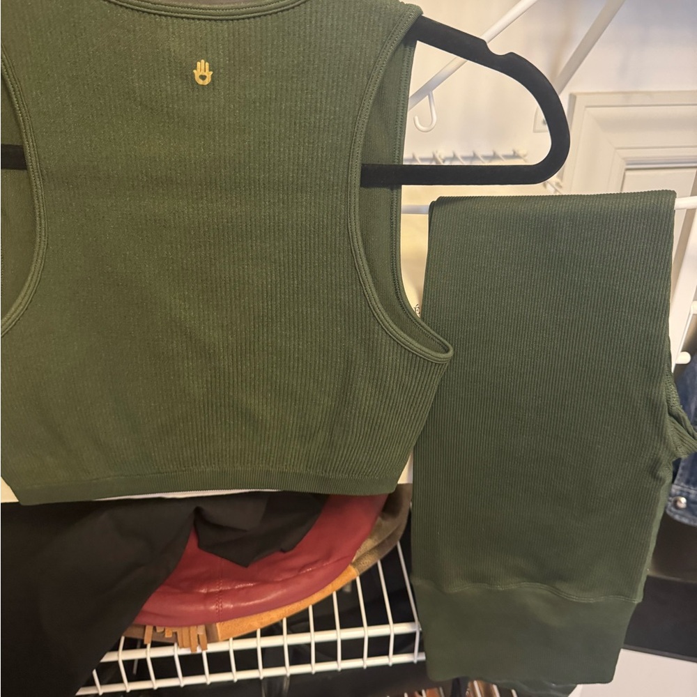 Spiritual Gangster Green Ribbed Tank Top and Leggings Set